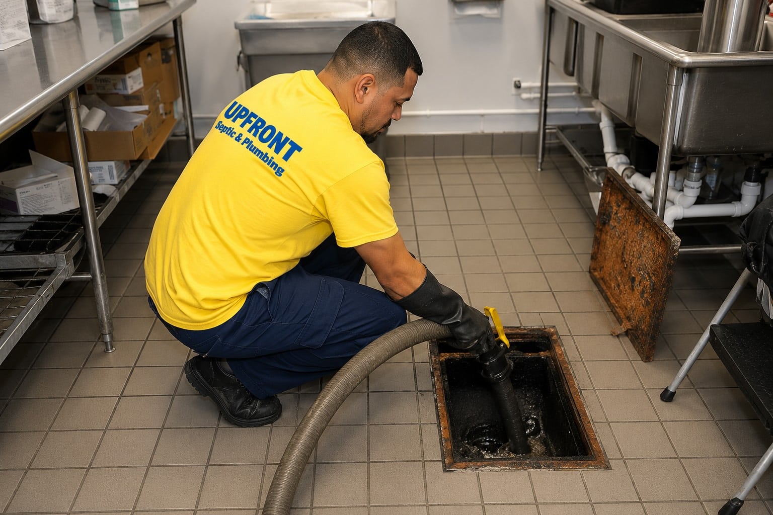 upfront septic and plumbing grease trap cleaning